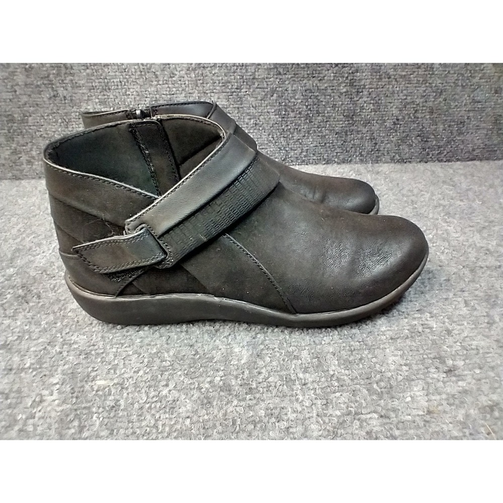 Clarks Cloudsteppers Sillian 2.0 Mid Ankle Boots Black Side Zip Womens 7.5 M
